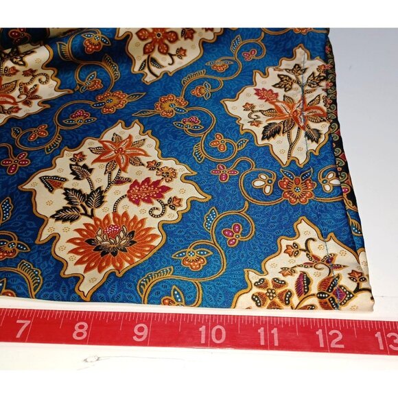 Rizky 100% Silk Kimono Robe OS Teal Orange Floral Scroll Boho Batik Eclectic - Picture 5 of 6